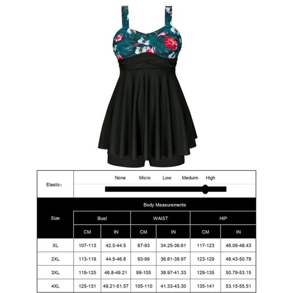 Chama Plus Size Flowy Swimdress Retro Printed Swimsuit Empire Waist Tankini - Picture 9 of 10